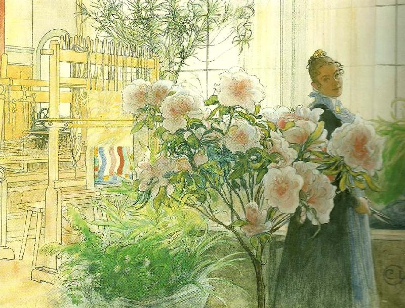 Carl Larsson azalea-karin med azalea oil painting picture